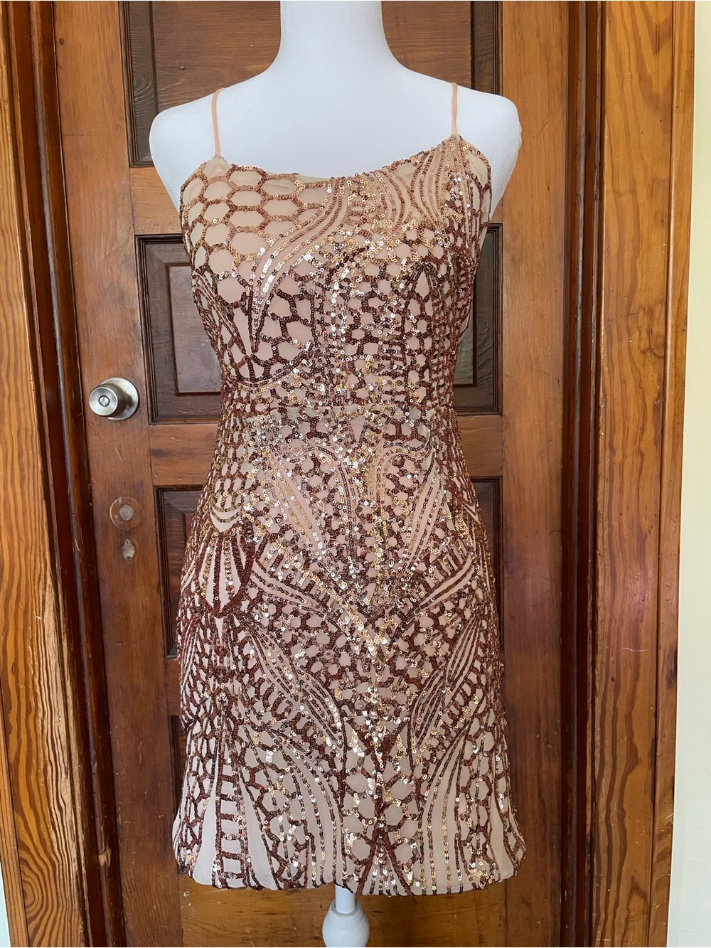 AKIRA Champagne Gold Sequin Mini Dress